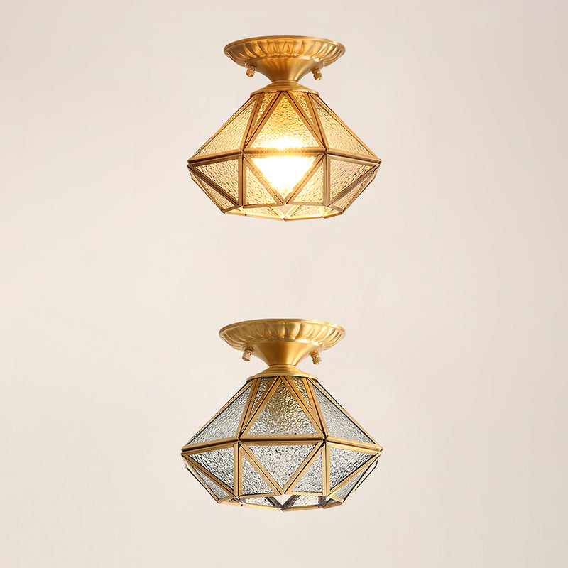 Vintage Prismatic Ceiling Flush Mount Glass Semi Flush Mount Light in Brass
