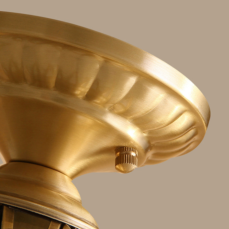 Vintage Prismatic Ceiling Flush Mount Glass Semi Flush Mount Light in Brass