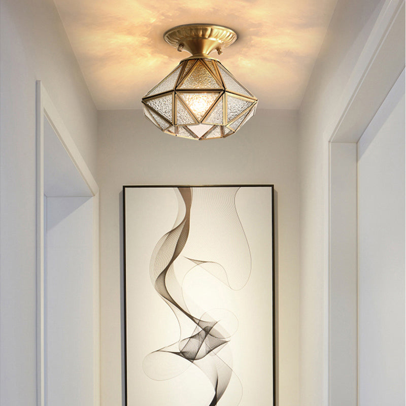 Vintage Prismatic Ceiling Flush Mount Glass Semi Flush Mount Light in Brass