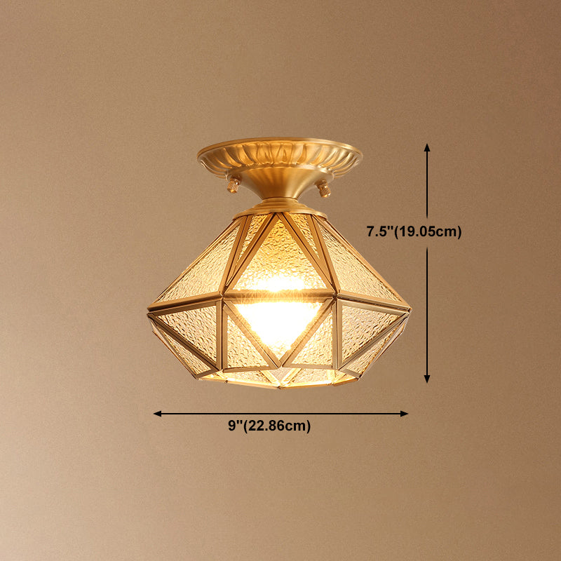 Vintage Prismatic Ceiling Flush Mount Glass Semi Flush Mount Light in Brass