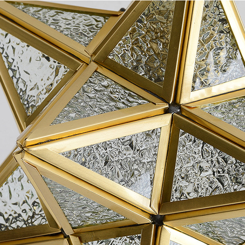Star Glass Semi-Flush Ceiling Light Vintage Aisle Ceiling Flush Mount in Brass