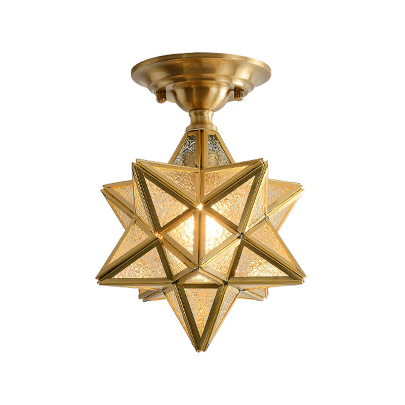 Star Glass Semi-Flush Ceiling Light Vintage Aisle Ceiling Flush Mount in Brass