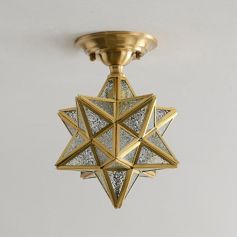 Star Glass Semi-Flush Ceiling Light Vintage Aisle Ceiling Flush Mount in Brass