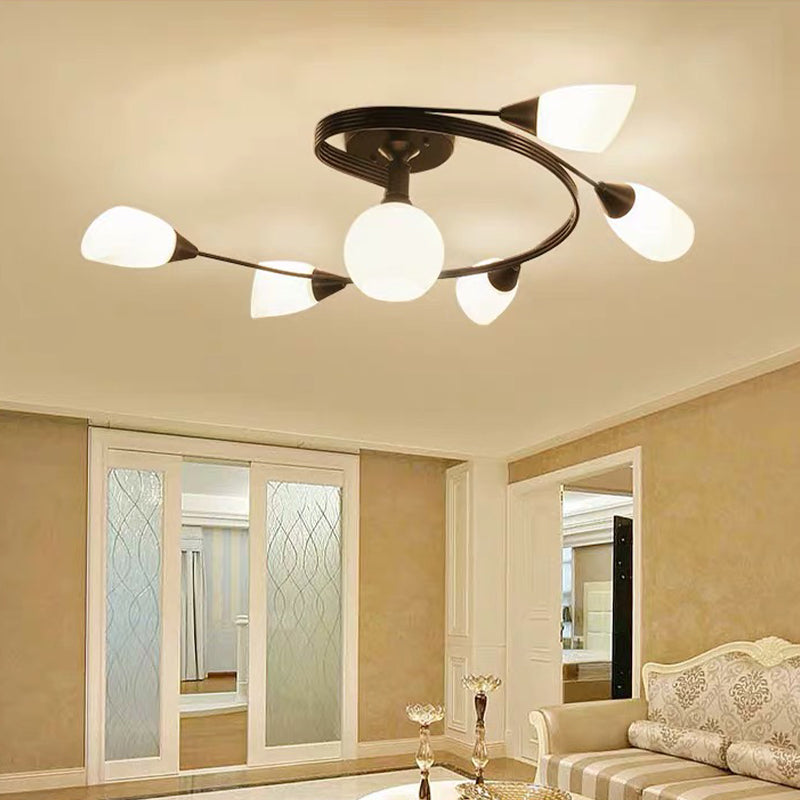 Glass Shaded Ceiling Mounted Fixture Minimalist Bedroom Semi Flush Mount in Black