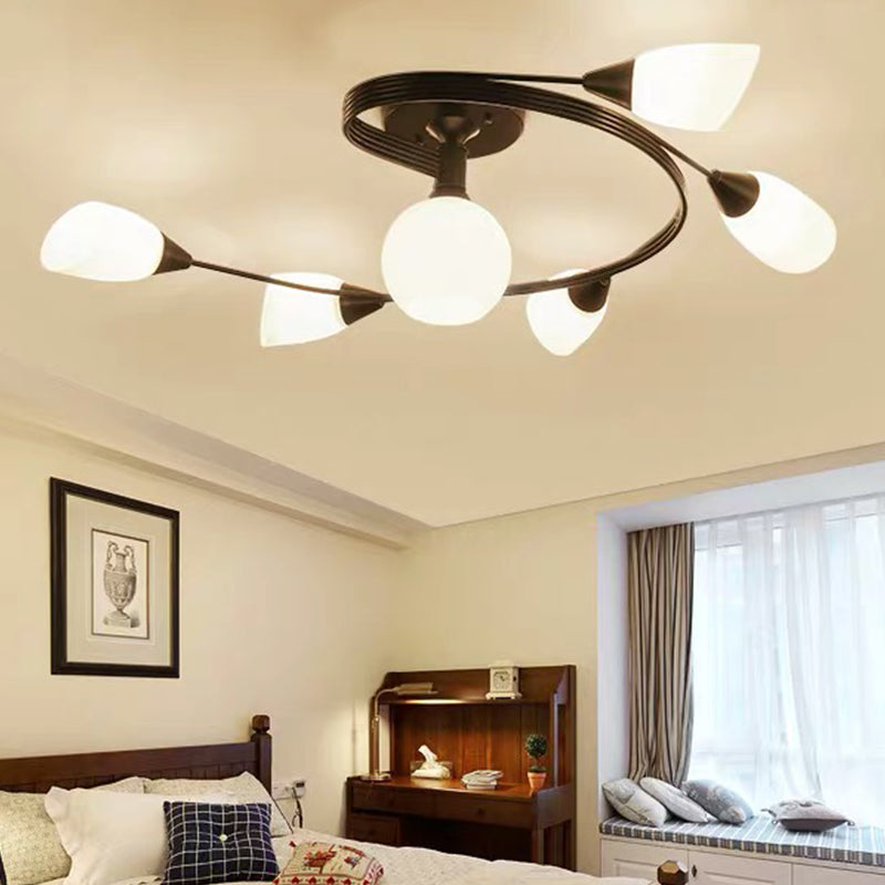 Glass Shaded Ceiling Mounted Fixture Minimalist Bedroom Semi Flush Mount in Black