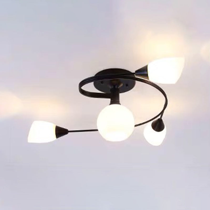 Glass Shaded Ceiling Mounted Fixture Minimalist Bedroom Semi Flush Mount in Black