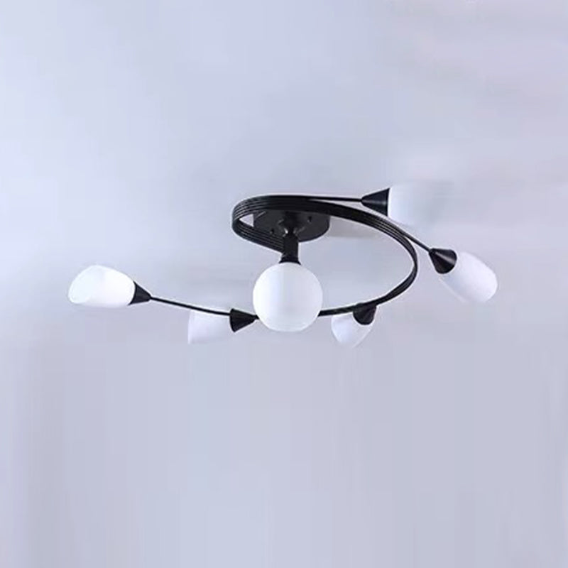 Glass Shaded Ceiling Mounted Fixture Minimalist Bedroom Semi Flush Mount in Black