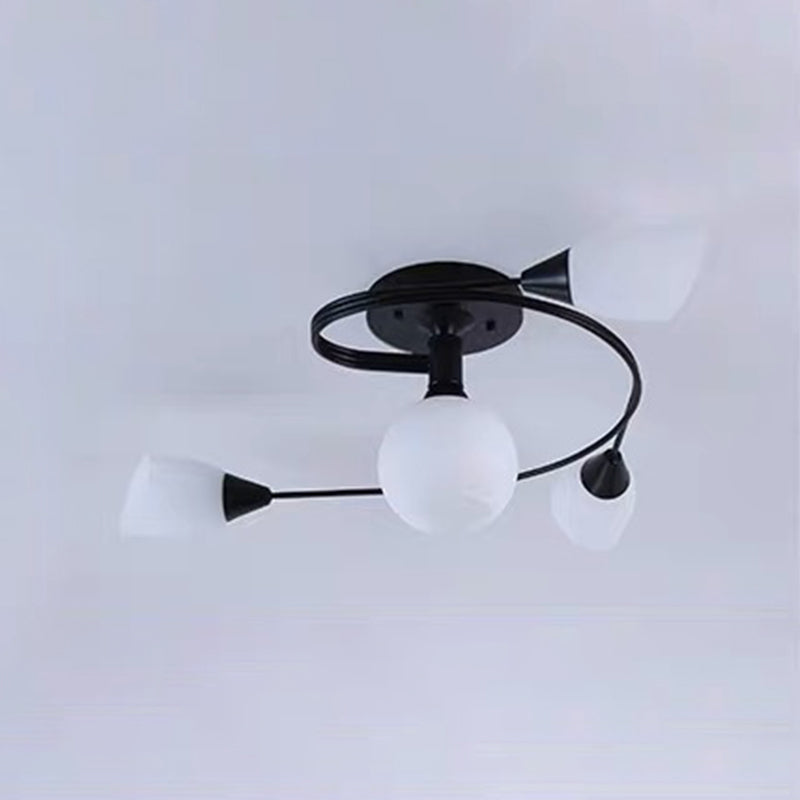 Glass Shaded Ceiling Mounted Fixture Minimalist Bedroom Semi Flush Mount in Black