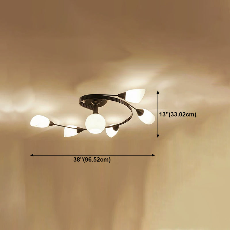 Glass Shaded Ceiling Mounted Fixture Minimalist Bedroom Semi Flush Mount in Black
