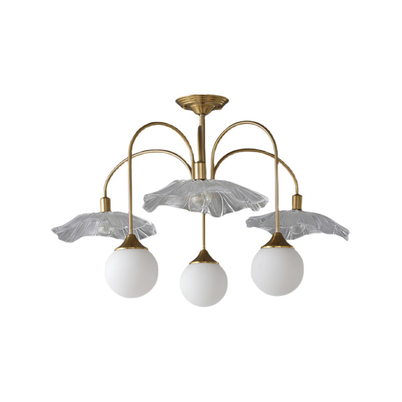 Metal Semi Flush Lamp Traditional Multi-Head Bedroom Ceiling Lighting with Glass Shade