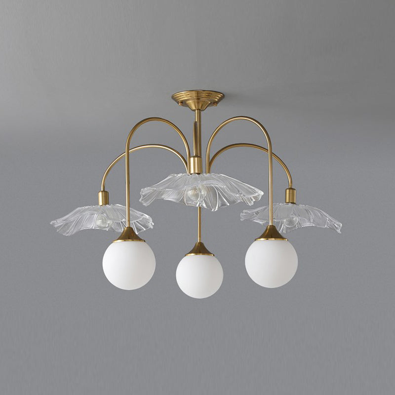 Metal Semi Flush Lamp Traditional Multi-Head Bedroom Ceiling Lighting with Glass Shade