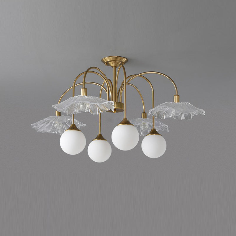 Metal Semi Flush Lamp Traditional Multi-Head Bedroom Ceiling Lighting with Glass Shade