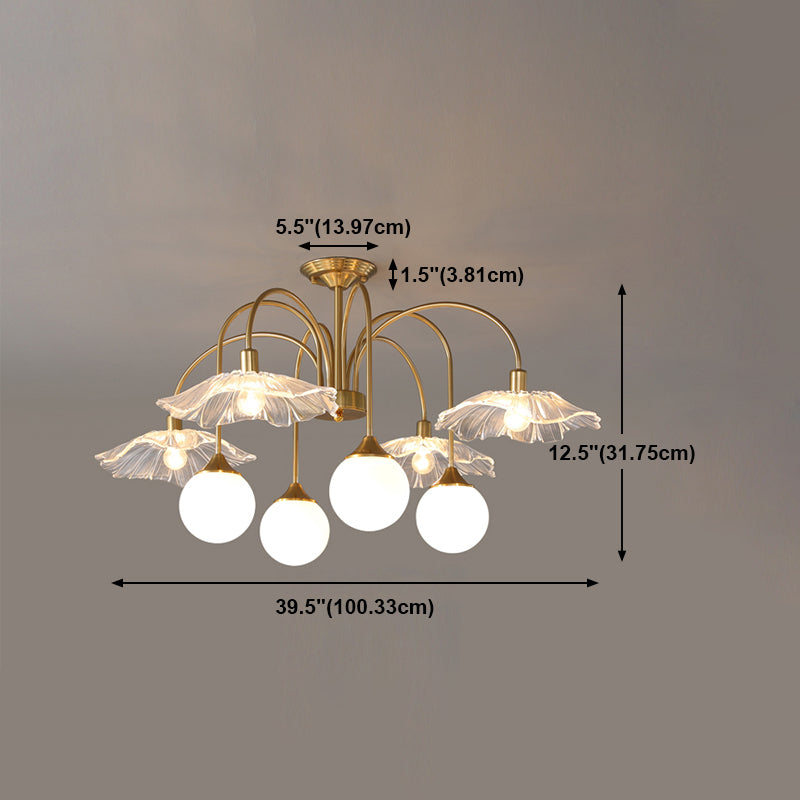 Metal Semi Flush Lamp Traditional Multi-Head Bedroom Ceiling Lighting with Glass Shade