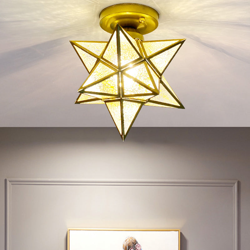 Glass Star Ceiling Mount Light Fixture Vintage Aisle Ceiling Lamp in Gold