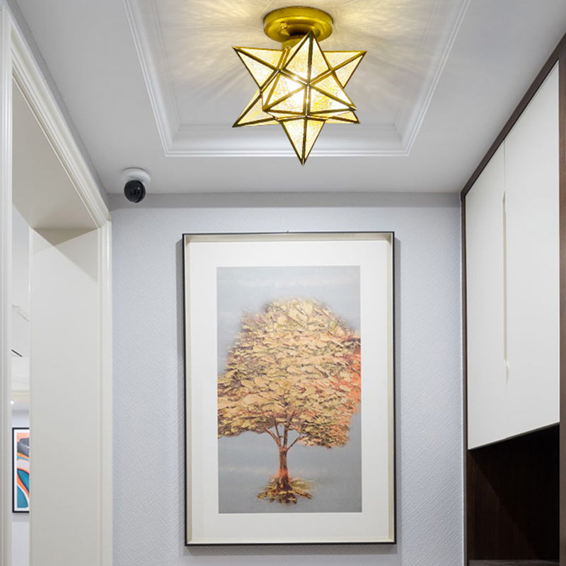 Glass Star Ceiling Mount Light Fixture Vintage Aisle Ceiling Lamp in Gold