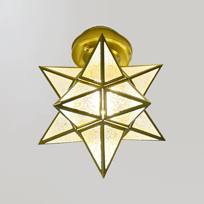 Glass Star Ceiling Mount Light Fixture Vintage Aisle Ceiling Lamp in Gold