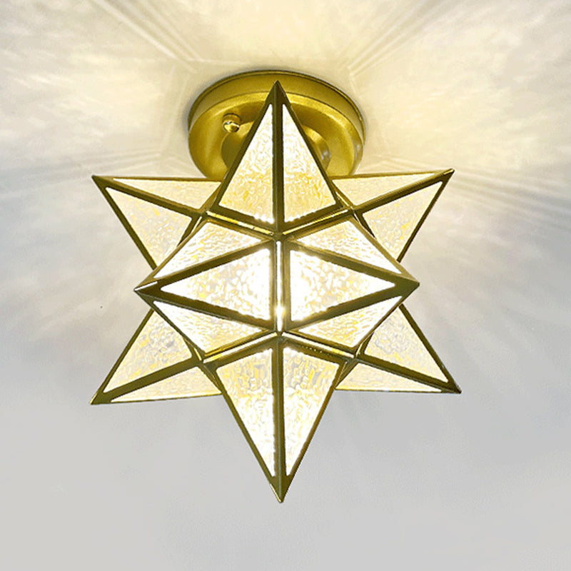 Glass Star Ceiling Mount Light Fixture Vintage Aisle Ceiling Lamp in Gold