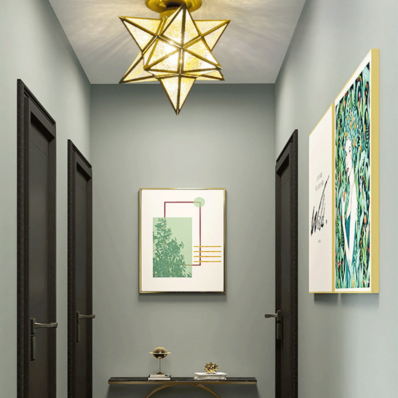 Glass Star Ceiling Mount Light Fixture Vintage Aisle Ceiling Lamp in Gold
