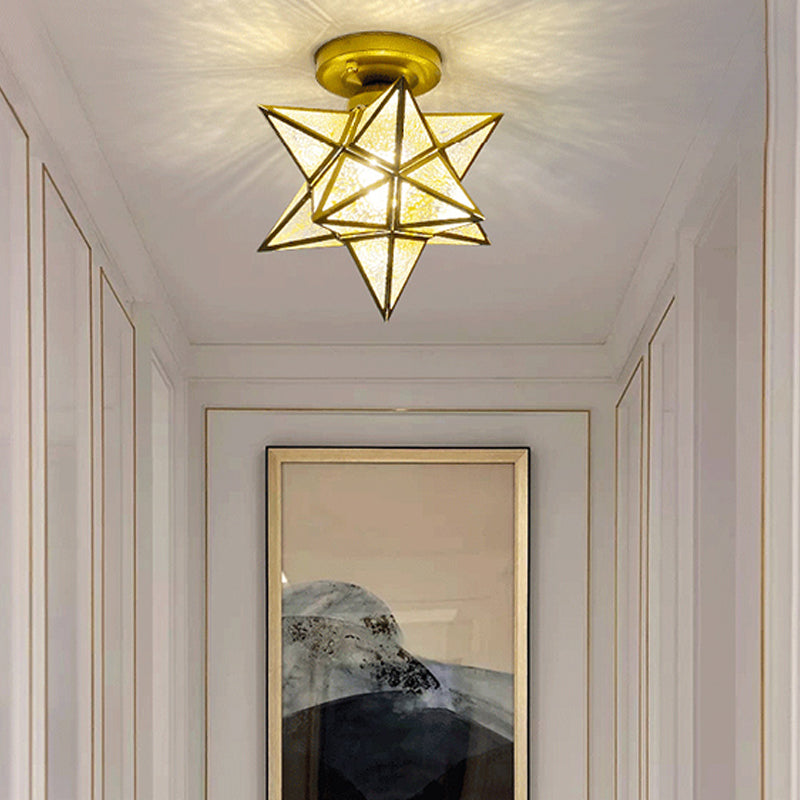 Glass Star Ceiling Mount Light Fixture Vintage Aisle Ceiling Lamp in Gold