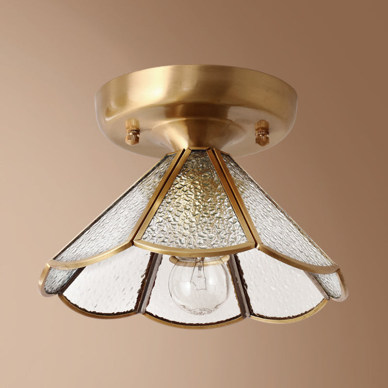 Brass Ceiling Light Fixture Vintage Glass Scalloped Semi Flush Mount Light