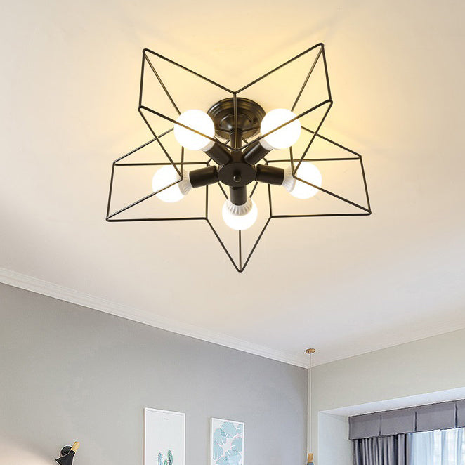 Industrial Star Flush Light Fixture Metal 5 Light Flush Mount Lighting in Black