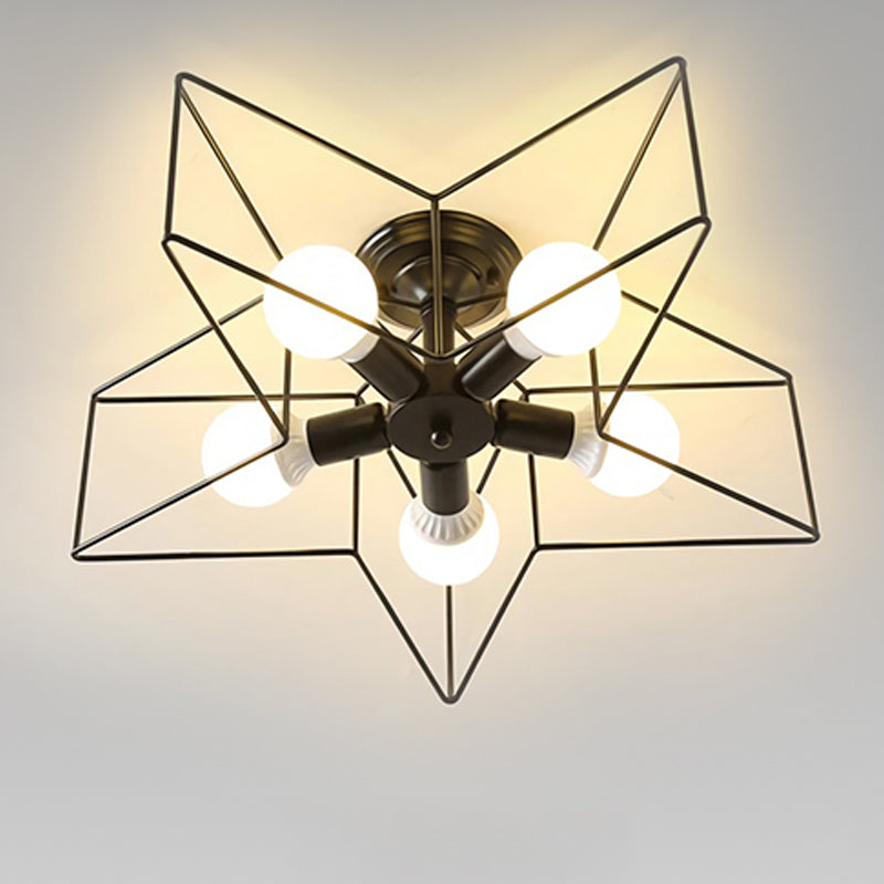 Industrial Star Flush Light Fixture Metal 5 Light Flush Mount Lighting in Black
