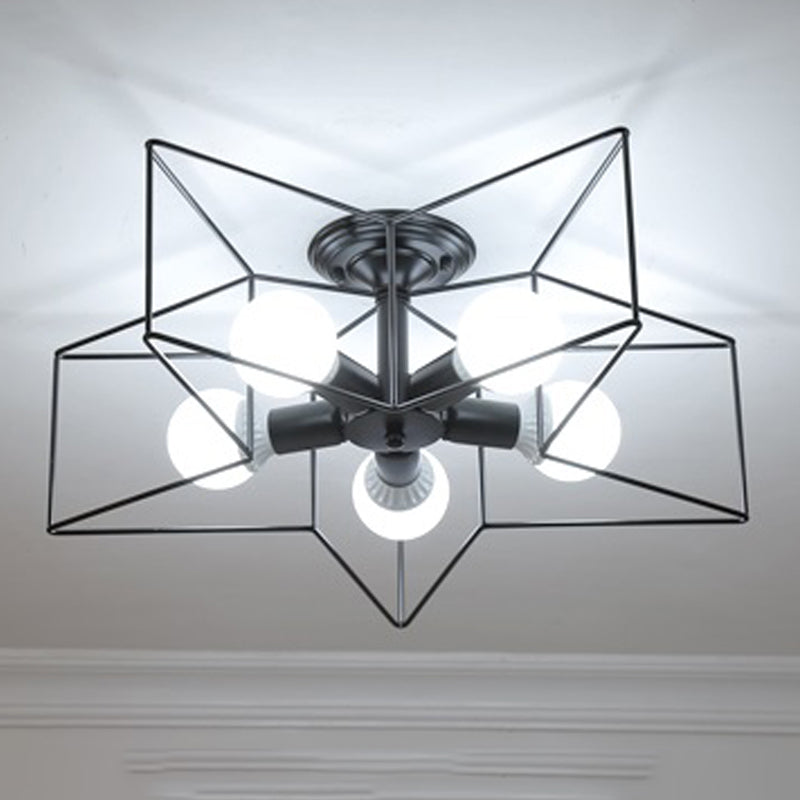 Industrial Star Flush Light Fixture Metal 5 Light Flush Mount Lighting in Black