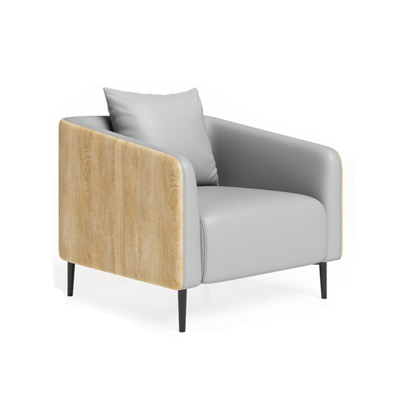 Modern Faux Leather Sofa Tuxedo Arm Tight Back Sofa in Grey/black