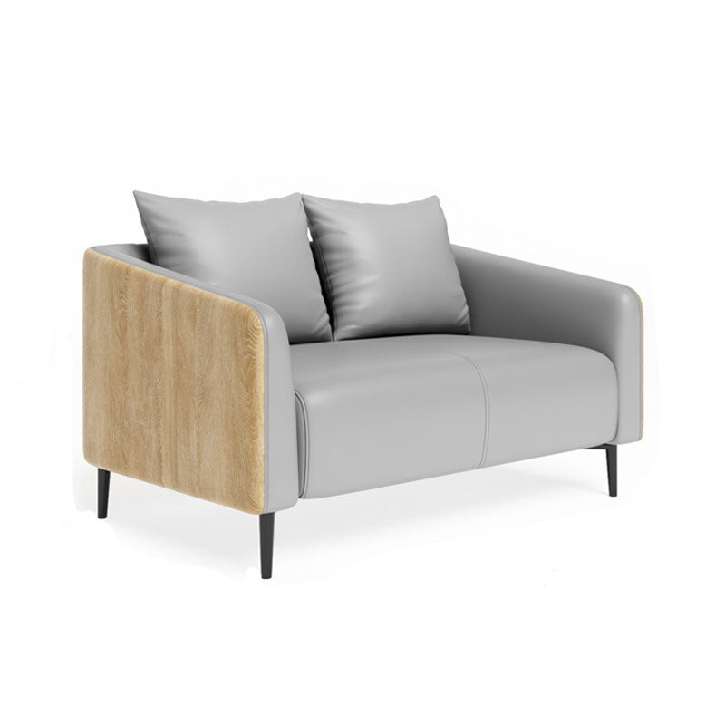 Modern Faux Leather Sofa Tuxedo Arm Tight Back Sofa in Grey/black