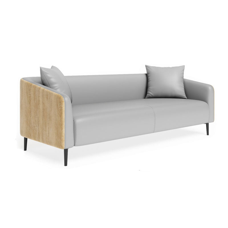 Modern Faux Leather Sofa Tuxedo Arm Tight Back Sofa in Grey/black