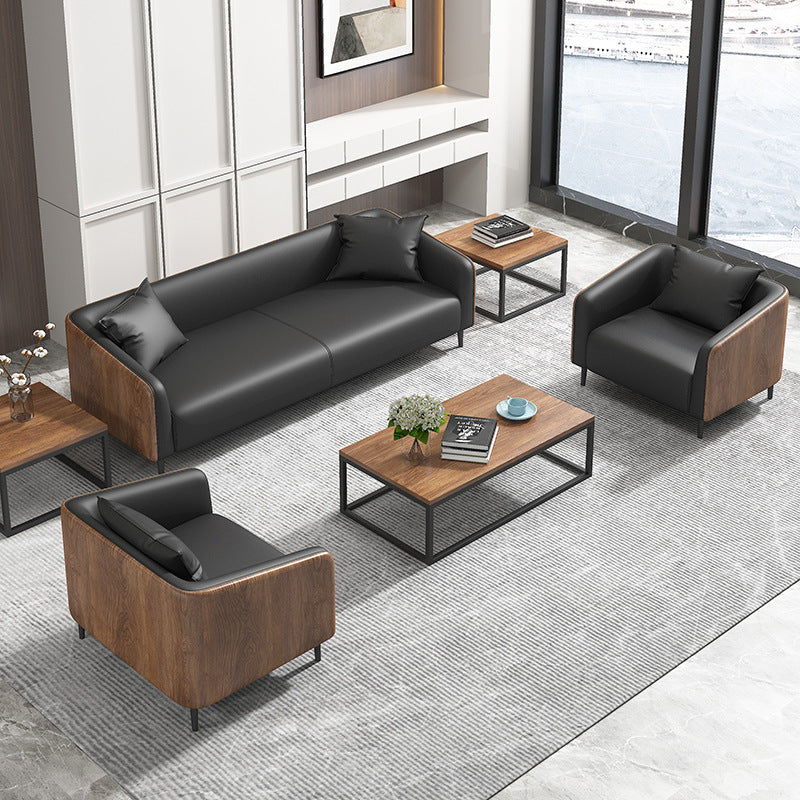 Modern Faux Leather Sofa Tuxedo Arm Tight Back Sofa in Grey/black