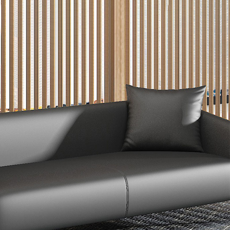 Modern Faux Leather Sofa Tuxedo Arm Tight Back Sofa in Grey/black