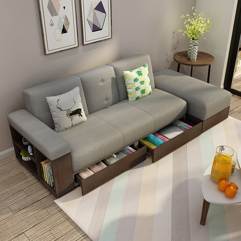 Modern Fabric Sofa Square Arm Loose Back Settee with Storage for Living Room