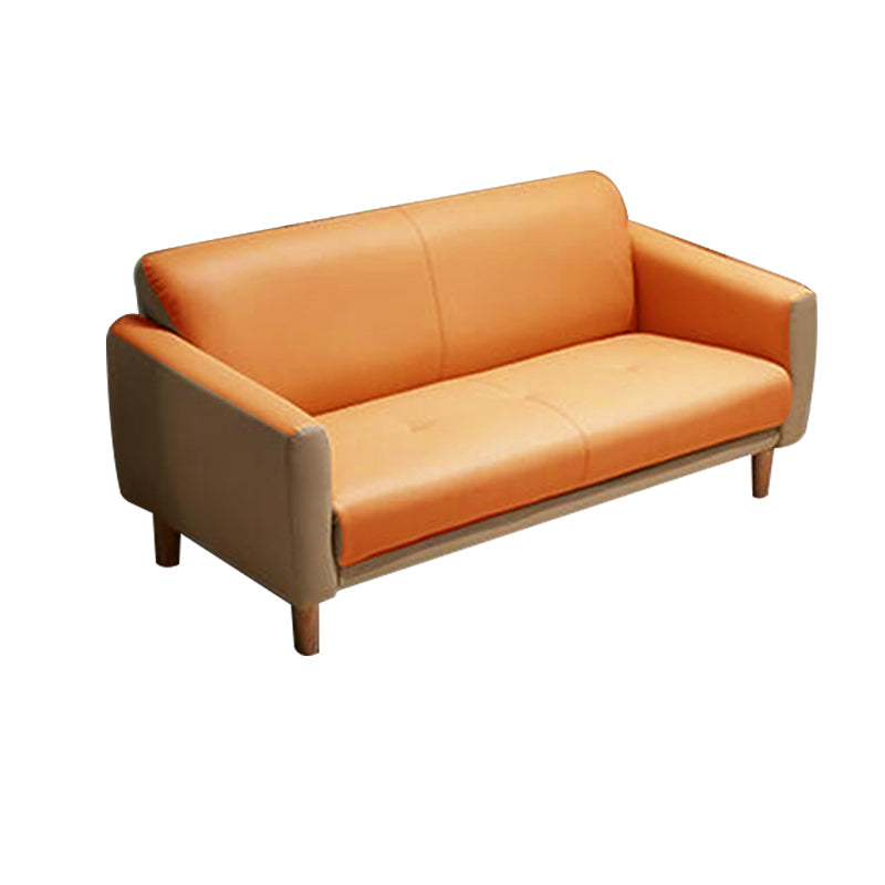 Modern Square Arm Stain Resistant Settee Couch in Orange/Ivory Cushions