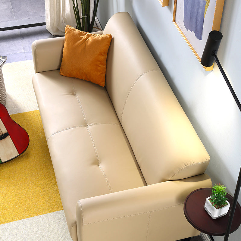 Modern Square Arm Stain Resistant Settee Couch in Orange/Ivory Cushions