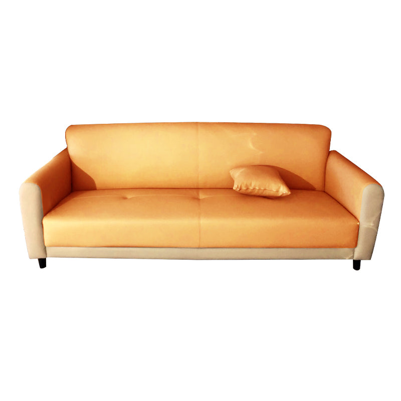 Modern Square Arm Stain Resistant Settee Couch in Orange/Ivory Cushions