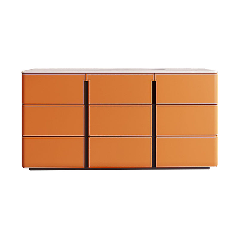 Stone and Wood Sideboard with Drawers Modern Buffet in Orange