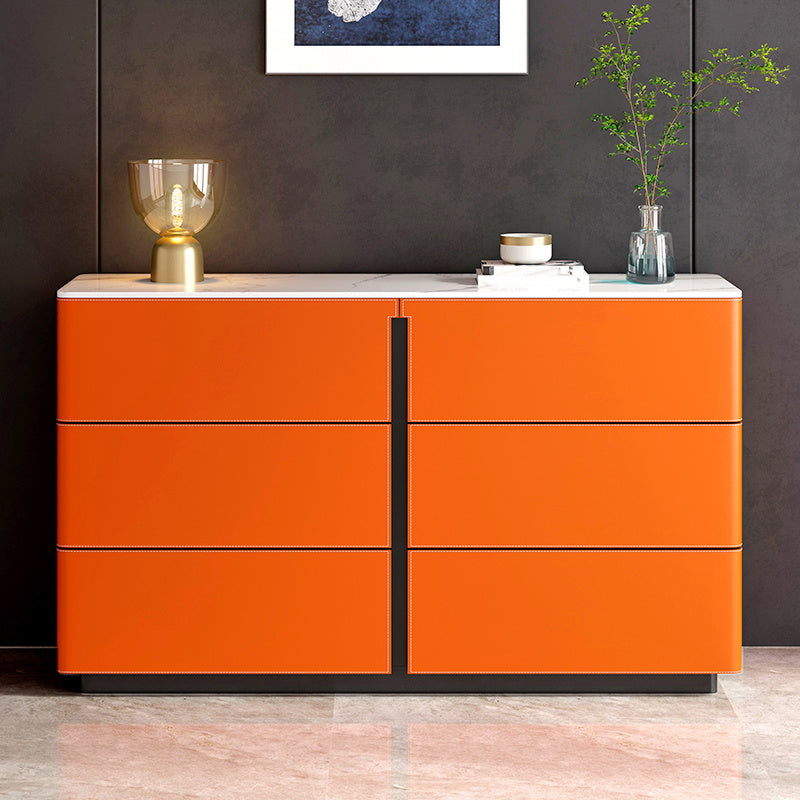 Stone and Wood Sideboard with Drawers Modern Buffet in Orange