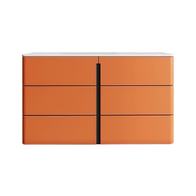 Stone and Wood Sideboard with Drawers Modern Buffet in Orange