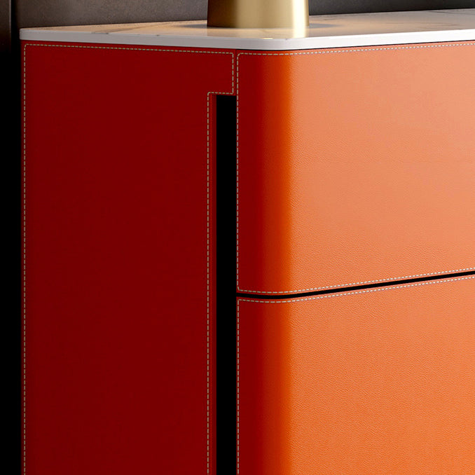 Stone and Wood Sideboard with Drawers Modern Buffet in Orange