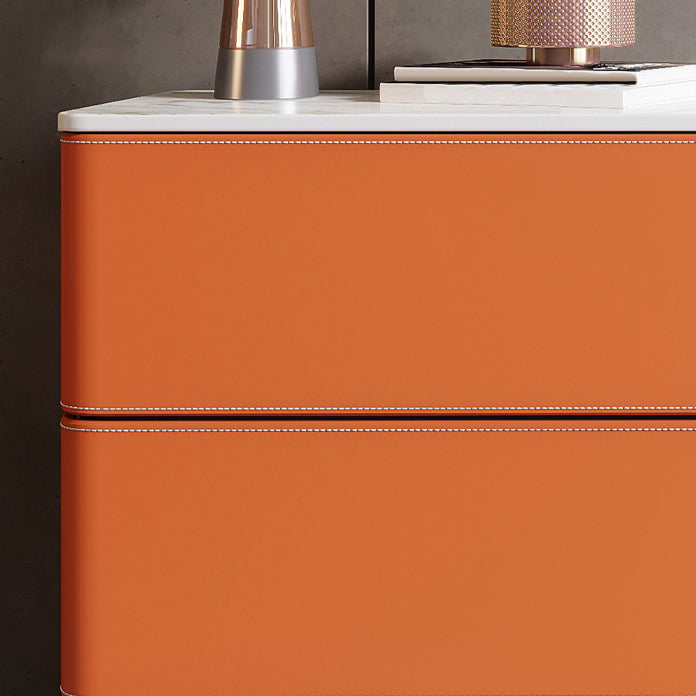 Stone and Wood Sideboard with Drawers Modern Buffet in Orange