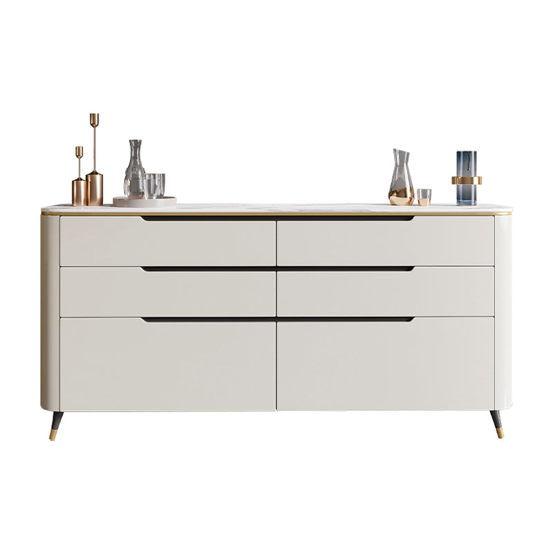 Modern Stone Sideboard Buffet with Drawers Living Room Side Board with Solid Wood Legs