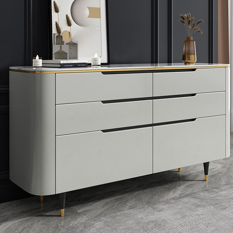 Modern Stone Sideboard Buffet with Drawers Living Room Side Board with Solid Wood Legs