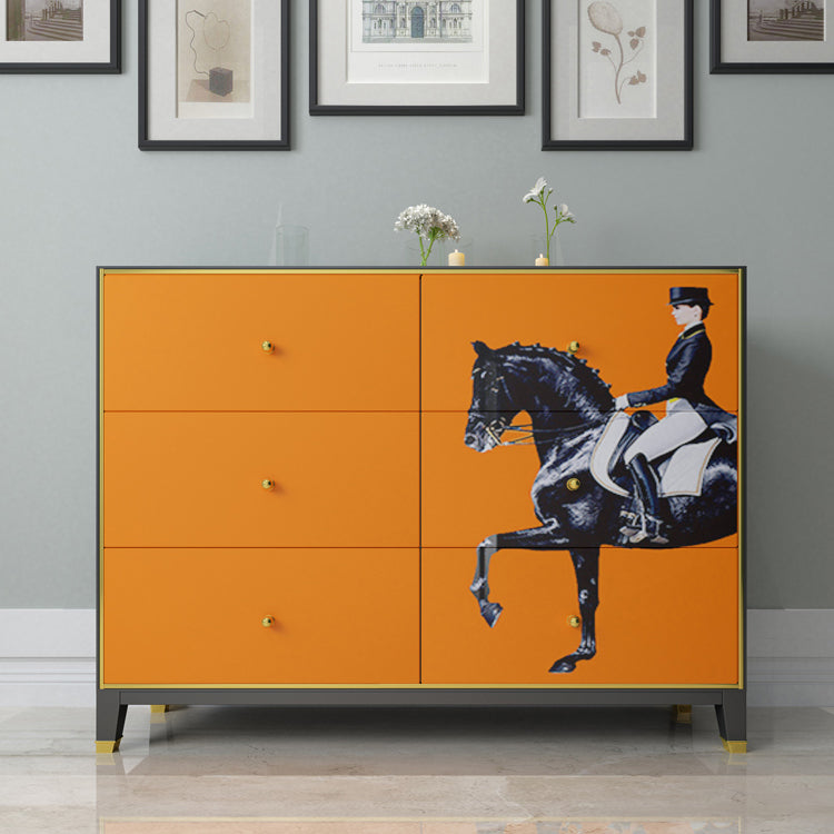 6-Drawer Engineered Wood Sideboard 47.5"L Modern Orange Buffet for Dining Room