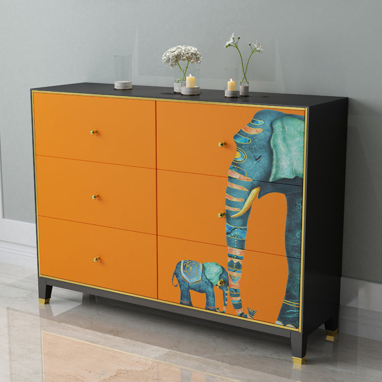 6-Drawer Engineered Wood Sideboard 47.5"L Modern Orange Buffet for Dining Room