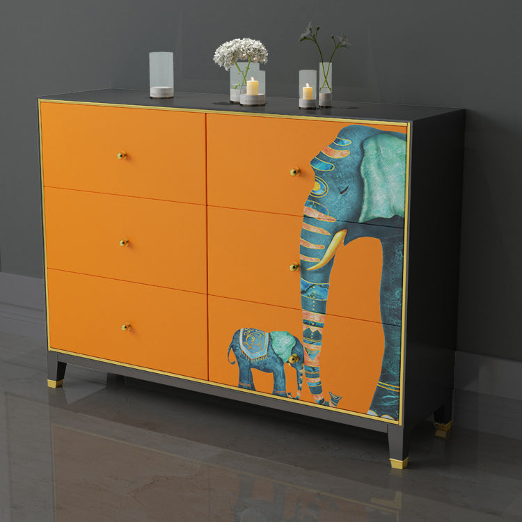6-Drawer Engineered Wood Sideboard 47.5"L Modern Orange Buffet for Dining Room