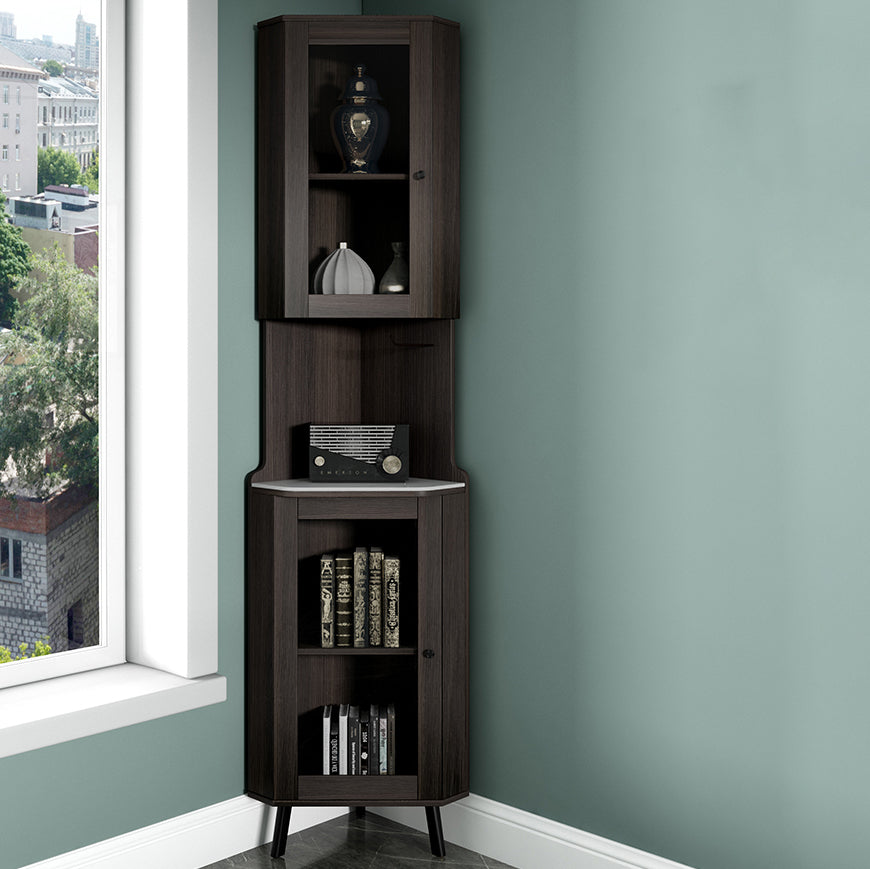 Modern Stone Buffet Sideboard 81"H Glass Doors Dining Room Buffet Server