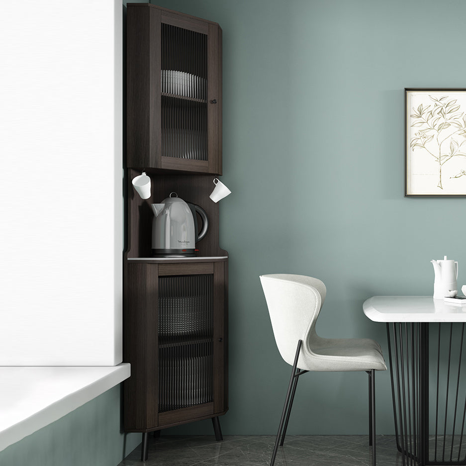 Modern Stone Buffet Sideboard 81"H Glass Doors Dining Room Buffet Server