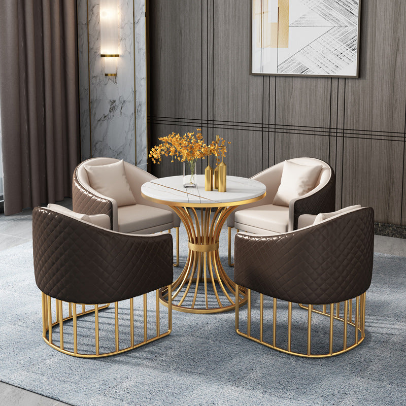 Metal Traditional Luxury Round Table Sintered Stone Table with Pedestal
