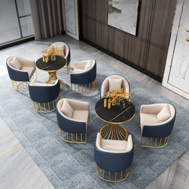 Metal Traditional Luxury Round Table Sintered Stone Table with Pedestal